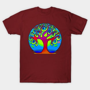 Vibrant 70s Style Planet Earth Snow Globe with Tree of Life (MD23ERD007) T-Shirt